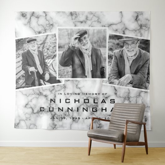 Viering van Life Black White Marble Three Photo Wandkleed (In Situ (horizontaal))