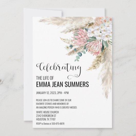 Viering van Life Boho Floral Pampas Grass Kaart (Voorkant)