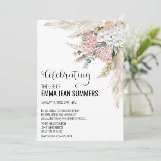 Viering van Life Boho Floral Pampas Grass Kaart (Staand voorkant)