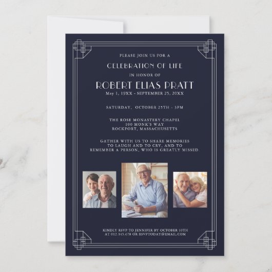 Viering van Life Dark Blue 3 Foto Invita Kaart (Voorkant)