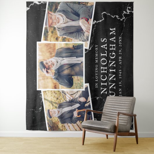 Viering van Life Dark Marble Stone Three Photo Wandkleed (In situ)