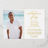 Viering van Life Elegant Funeral Photo Gold Folie Uitnodiging (Voorkant)