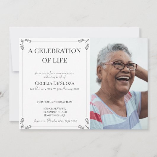 Viering van Life Elegant White Funeral Custom Kaart (Voorkant)