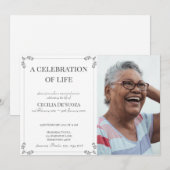 Viering van Life Elegant White Funeral Custom Kaart (Voorkant / Achterkant)