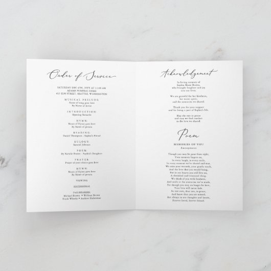 Viering van Life Foto Begrafenisprogramma Kaart (Binnen)