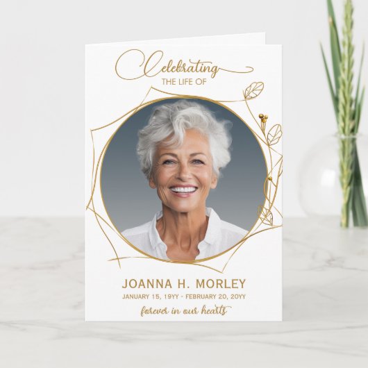 Viering van Life Gold Foto Begrafenisprogramma (Voorkant)