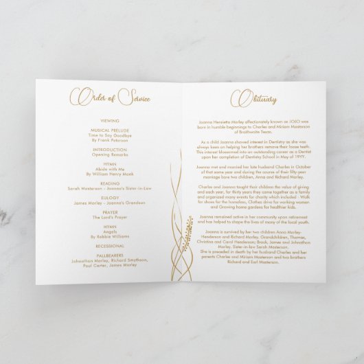 Viering van Life Gold Foto Begrafenisprogramma (Binnen)