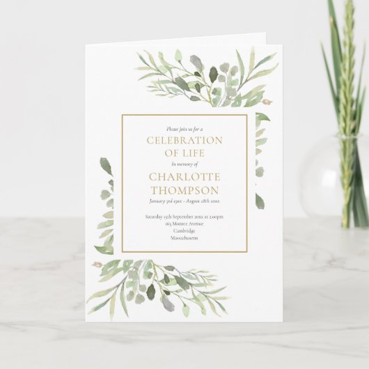 Viering van Life Greenery Floral Funeral Folded (Voorkant)