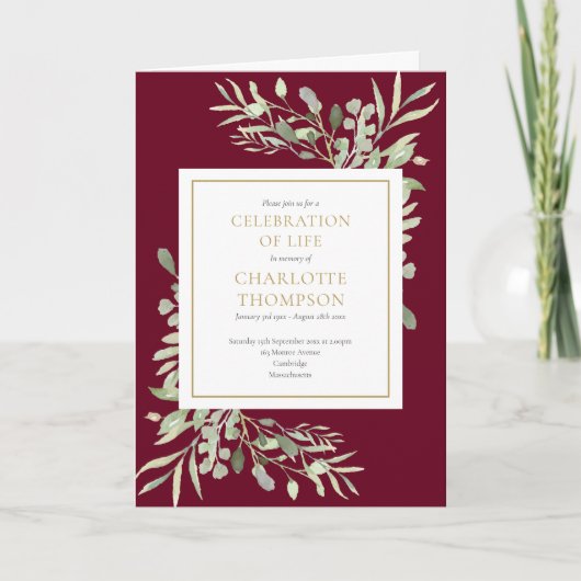 Viering van Life Greenery Floral Funeral Folded (Voorkant)