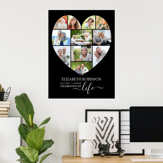 Viering van Life Heart Shaped 11 Foto Collage Poster (Thuiskantoor)