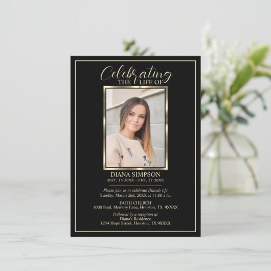 Viering van Life Memorial Black Foto & Poem Kaart (Staand voorkant)