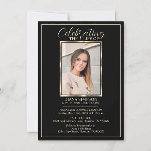 Viering van Life Memorial Black Foto & Poem Kaart (Voorkant)