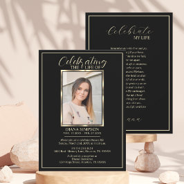 Viering van Life Memorial Black Foto & Poem Kaart