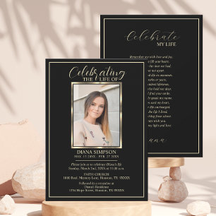 Viering van Life Memorial Black Foto & Poem Kaart