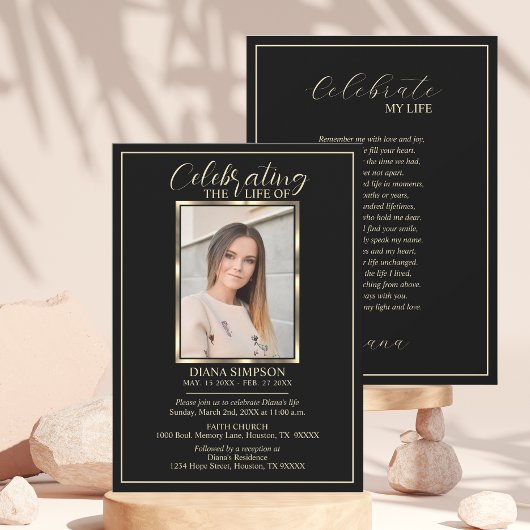 Viering van Life Memorial Black Foto & Poem Kaart