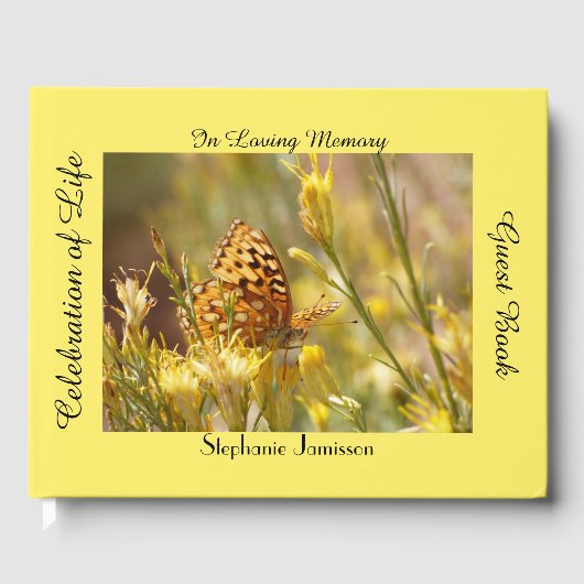 Viering van Life Memory Book, Yellow Butterfly Gastenboek (Voorkant)