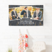 Viering van Life Modern Dark Marble Three Photo Spandoek (Insitu)