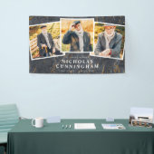 Viering van Life Modern Dark Marble Three Photo Spandoek (Beurs)