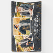 Viering van Life Modern Dark Marble Three Photo Spandoek (Verticaal)