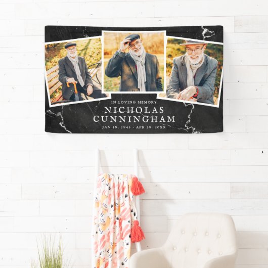 Viering van Life Modern Dark Stone Three Photo Spandoek (Insitu)