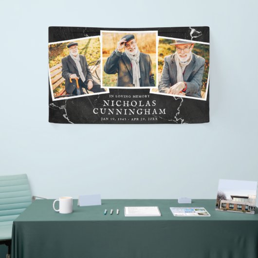 Viering van Life Modern Dark Stone Three Photo Spandoek (Beurs)