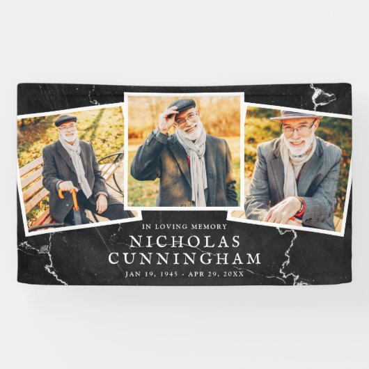 Viering van Life Modern Dark Stone Three Photo Spandoek (Horizontaal)