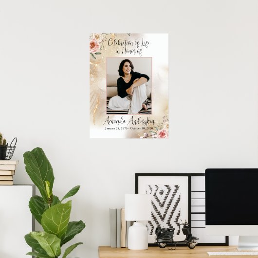 Viering van Life Peach en Gold begrafenis Poster (Thuiskantoor)