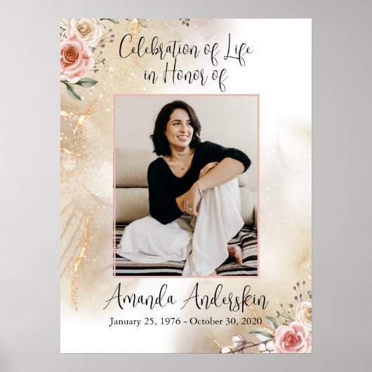 Viering van Life Peach en Gold begrafenis Poster (Voorkant)