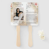 Viering van Life Peach en Gold overlijdensbericht Handwaaier (Voorkant en achterkant)