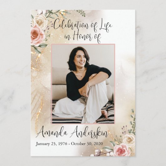 Viering van Life Peach & Gold Order of Service Programmakaart (Voorkant)