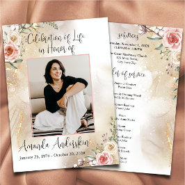 Viering van Life Peach & Gold Order of Service Programmakaart