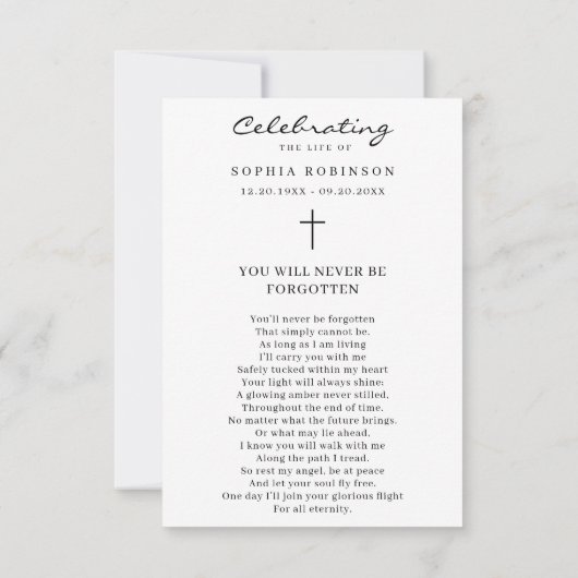 Viering van Life Photo Funeral Prayer Card Kaart (Achterkant)