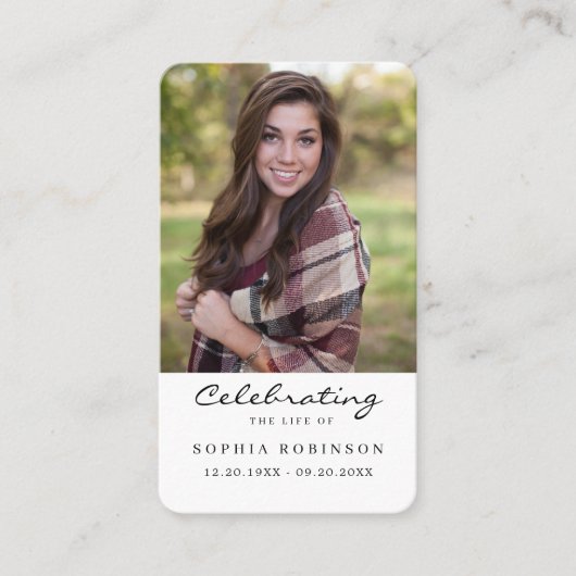 Viering van Life Photo Funeral Prayer Card Visitekaartje (Voorkant)