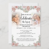 Viering van Life Pink Floral 3 Foto's Memorial Kaart (Voorkant)