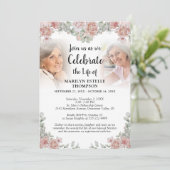 Viering van Life Pink Floral 3 Foto's Memorial Kaart (Staand voorkant)