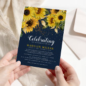 Viering van Life Rustic Sunflower, Navy & Gold Kaart