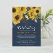 Viering van Life Rustic Sunflower, Navy & Gold Kaart (Staand voorkant)