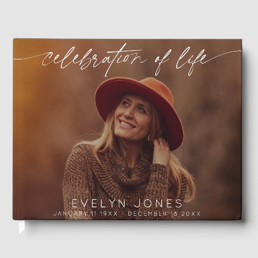 Viering van Life Script begrafenisfoto Gastenboek (Voorkant)