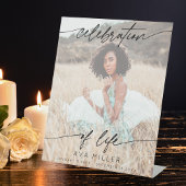 Viering van Life Script begrafenisfoto | Wit Reclamebord Met Voetstuk