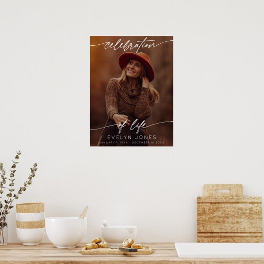 Viering van Life Script begrafenisfoto | Zwart Poster (Keuken)