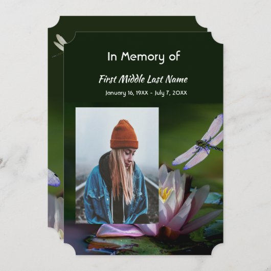 Viering van Life Service Dragonfly Lotus Flower Kaart (Voorkant / Achterkant)