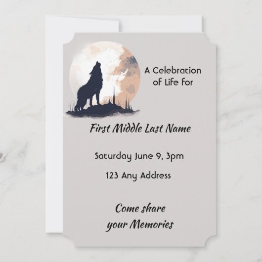 Viering van Life Service Lone Wolf Howling Kaart (Achterkant)