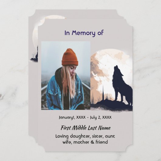 Viering van Life Service Lone Wolf Howling Kaart (Voorkant / Achterkant)