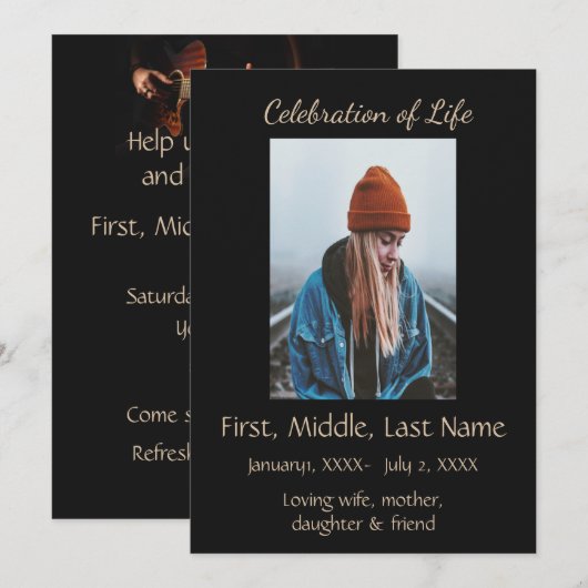 Viering van Life Service Music Guitar Kaart (Voorkant / Achterkant)