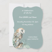 Viering van Life Service Nodig Barn Owl Bird uit Kaart (Achterkant)