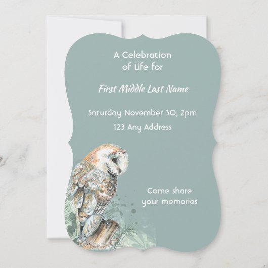 Viering van Life Service Nodig Barn Owl Bird uit Kaart (Achterkant)
