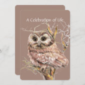 Viering van Life Service Owl Bird Waterverf Kaart (Voorkant / Achterkant)