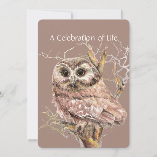Viering van Life Service Owl Bird Waterverf Kaart (Voorkant)