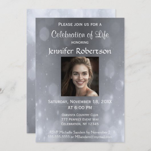 Viering van Life - Silver Invitation Kaart (Voorkant / Achterkant)