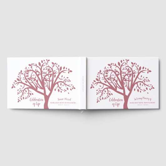 Viering van Life Tree Modern roze script Gastenboek (Volledig)
